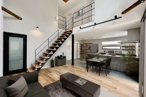 堺市北区H様邸グレーで統一されたモダンで解放感のある吹き抜けリビング｜注文住宅施工事例